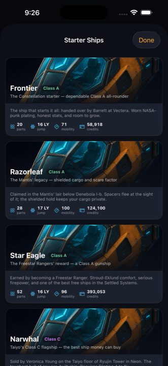 Starter ship templates